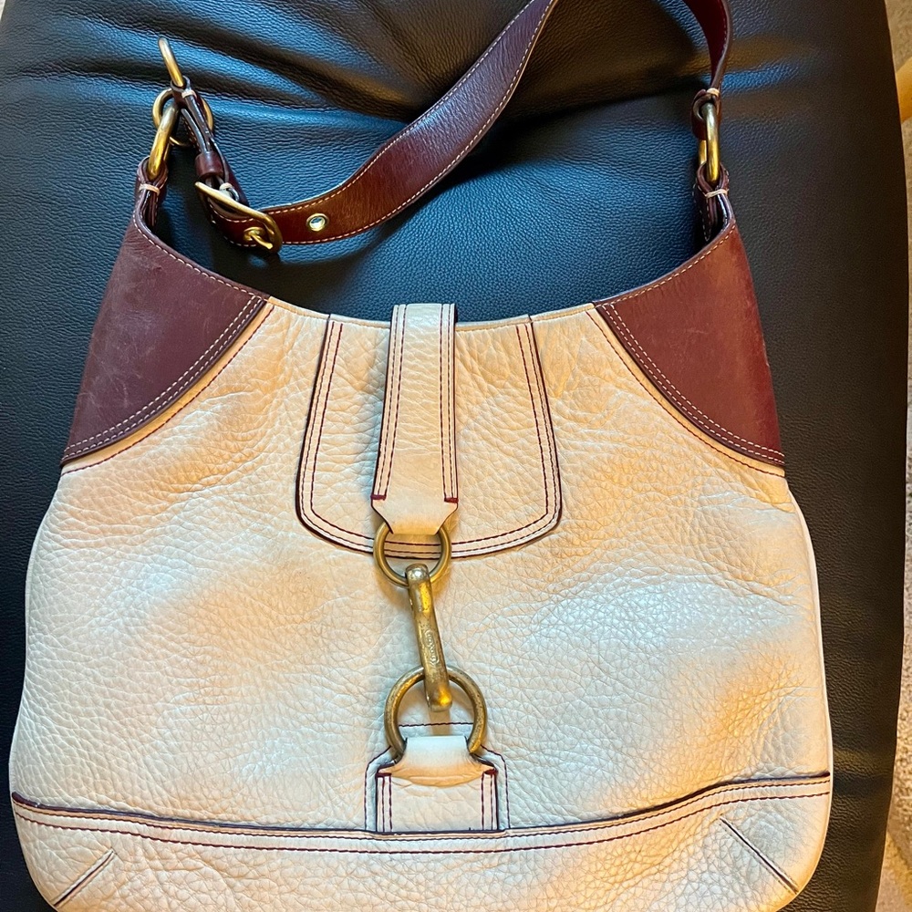 Vintage Coach cream and brown leather Hobo bag